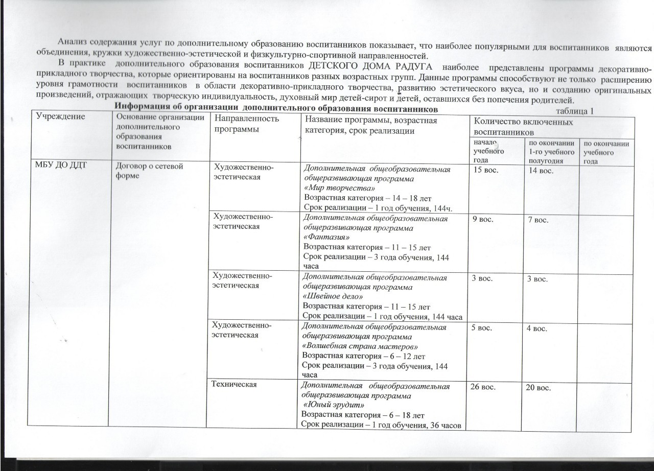 Дополнительное образование и занятость воспитанников